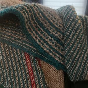 Striped Knit Scarf in Teal and Beige